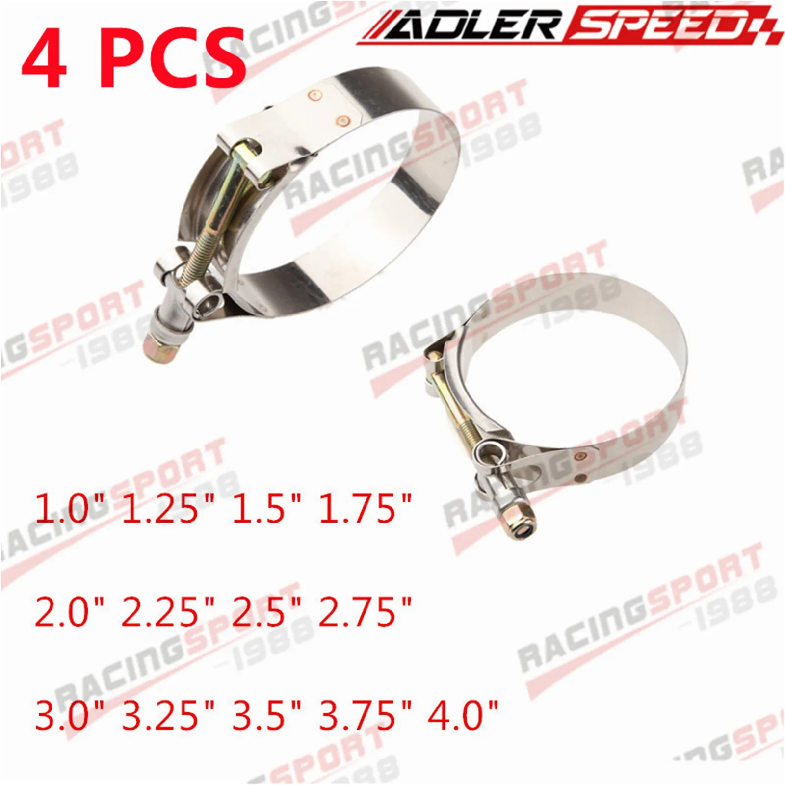 

4PCS 2" 2.25" 2.5" 3" 3.5" T Bolt Clamp T Hose Pipe Clamp Stainless Steel T-Bolt Turbo Silcone Hose Clamp 56-125mm T Clamps Clip