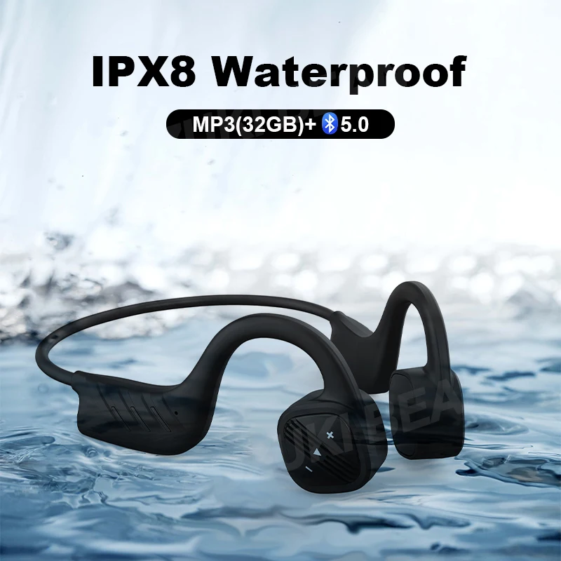 TrueBoneConductionSwimmingHeadphoneWithMic32GBWaterproofBluetoothHeadsetWirelessIPX8