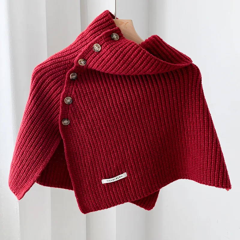

Poncho Cloak Button Split High Necked Shawl Women's Autumn Winter Korean Version Versatile Pullover Knitted Cape