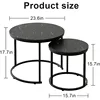 Round Nesting Coffee Table Side Set of 2 End Tables for Living Room Bedroom Balcony,Faux Marble Wooden Table 23.6IN Accent Large 3
