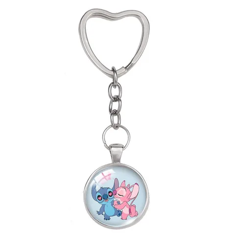 Lilo & Stitch Anime Figure Alloy Glass Heart-shaped Key Ring Key Chain Bag Accessories Children's Toys Birthday Gifts