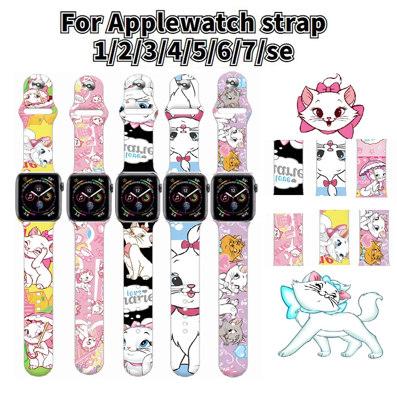 

Сменный ремешок для часов Apple watch 7/6/5/4/3/2/SE, браслет с мультяшным рисунком Мари для Apple watch, 38 мм, 42 мм, 45 мм, подарочный