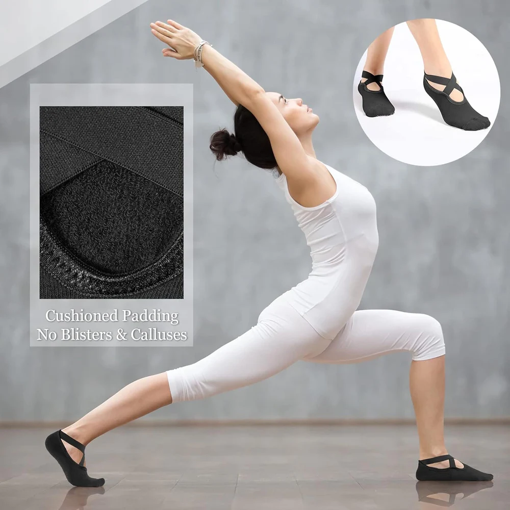 Women's Non-Slip Yoga & Dance Socks with Straps - Pack of 6 Pairs