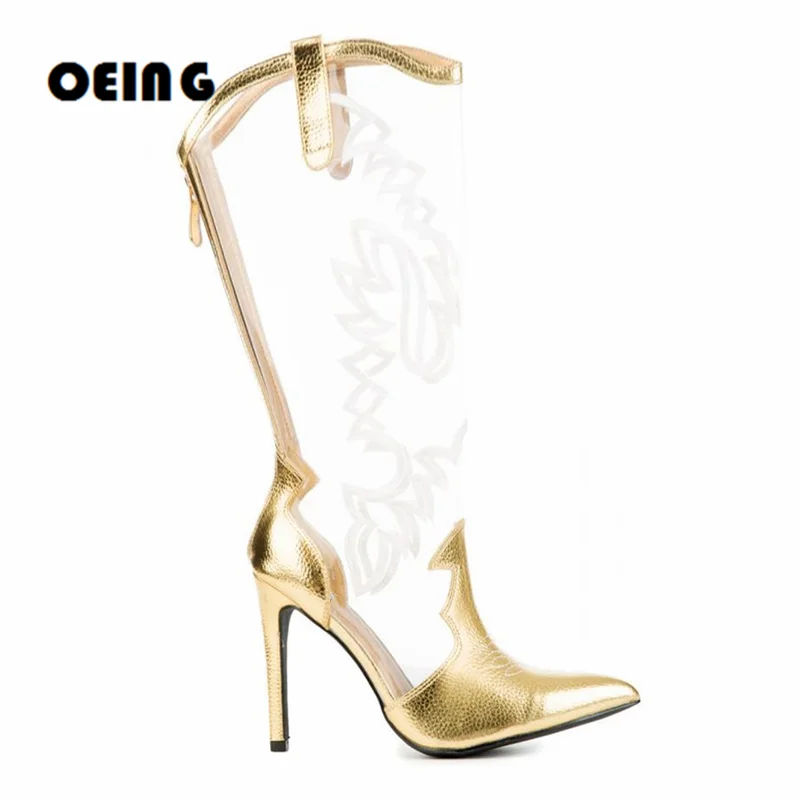 

Women Embroidered Clear PVC Ankle Boots Sexy Pointy Toe Stiletto Heels Back Zipper Short Boots Spring Autumn Shoes For Women's