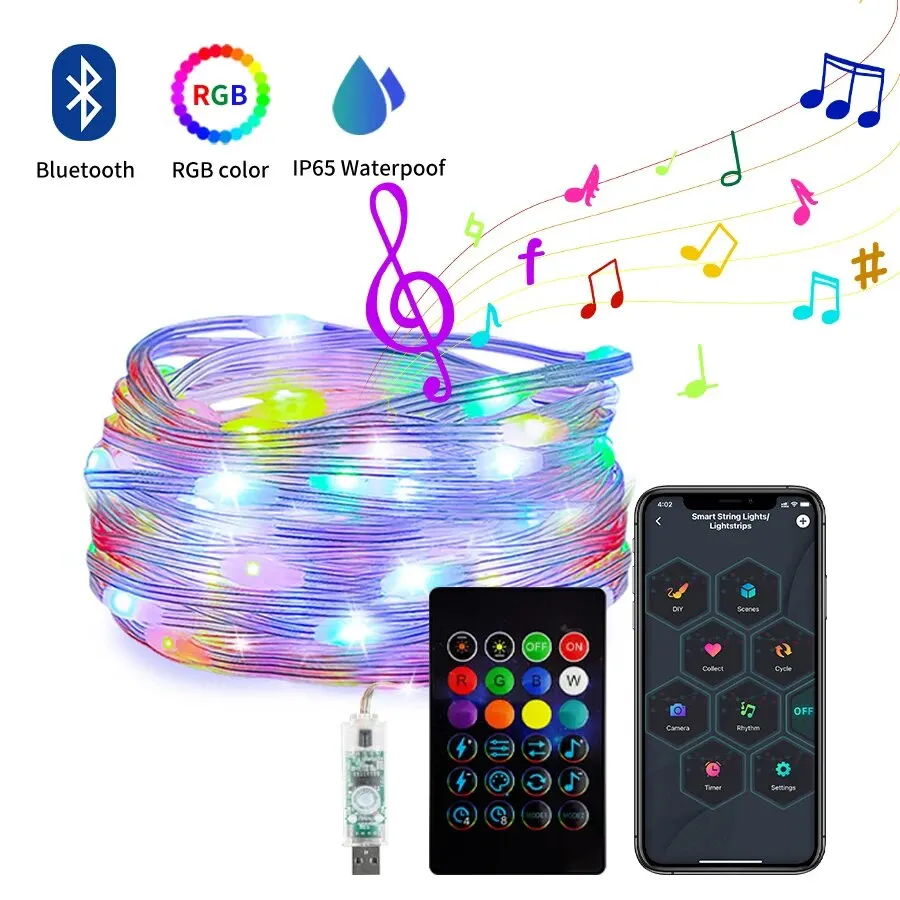  Fairy Lights Strip Led Decoration Festoon Street Garland Indoor Outdoor Wedding New Year Smart Bluetooth APP USB RGB Color DIY 