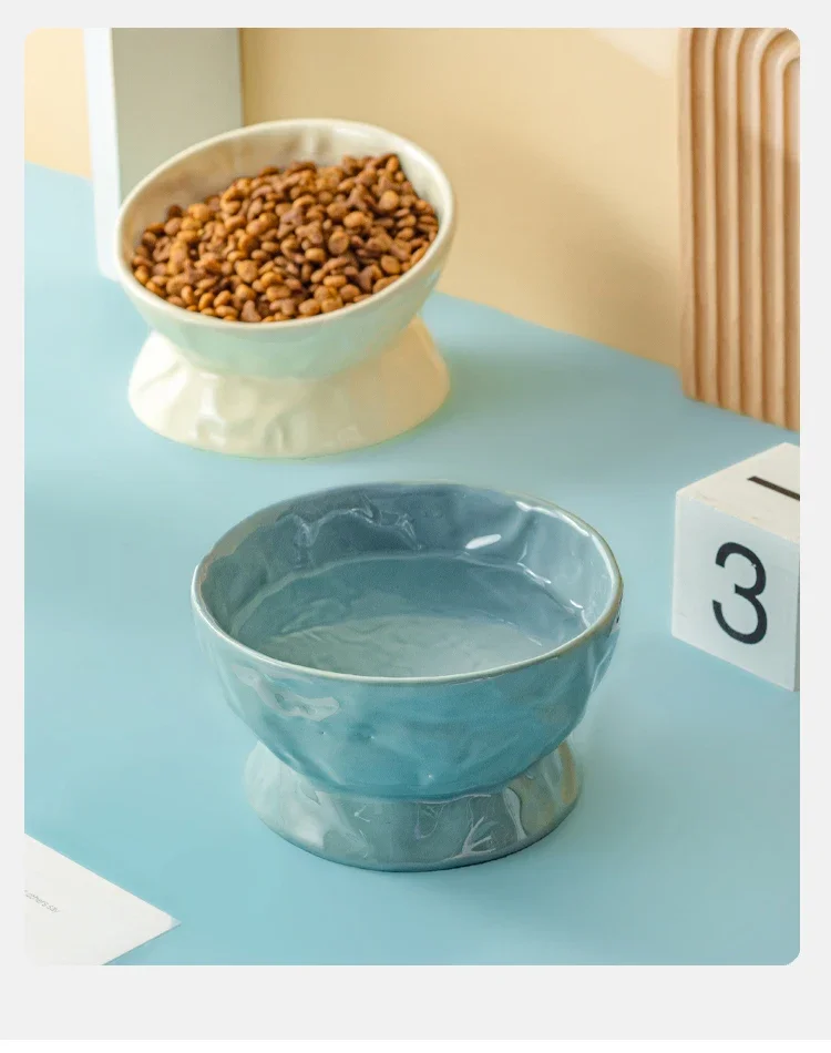 Cat bowl ceramic pet special products, food, rice and water bowl oblique mouth anti-knock protection cervical spine