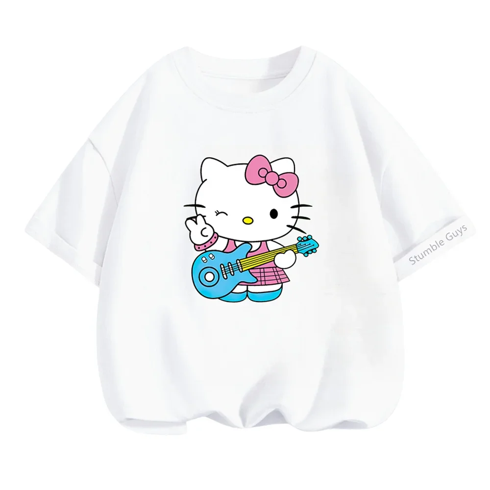 Sanrio 헬로 키티 키즈 패션 티셔츠 3-14Y 소년 의류 소녀 여름 애니메이션 티셔츠