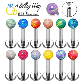 ASTM F136 Titanium Earrings Labret Colorful Opal Ball Sexy Nose Rings Lip Stud Ear Cartilage Tragus Piercing Body Jewelry