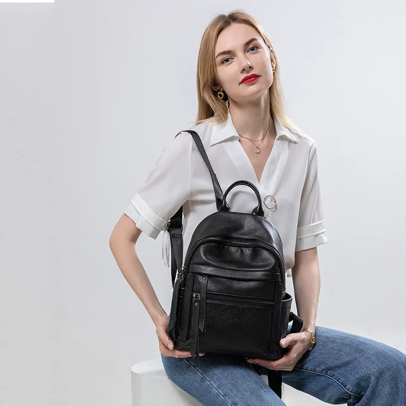 2023 New Fashion Genuine Leather Women Backpacks Luxury Brand Female Real Natural Leather Ladies Girl Student Casual Backpack 5