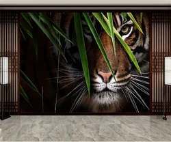 Custom photo wallpaper black and white animal New Chinese style mural animal leaf TV background wall wallpaper