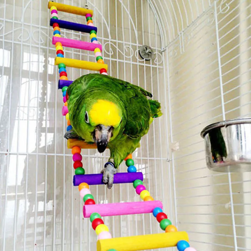 Parrot Climbing Ladder Wooden Swing Bridge Bird Cage Hanging Toy for Conures Cockatiel Budgie Easy To Install 1 Pc 3
