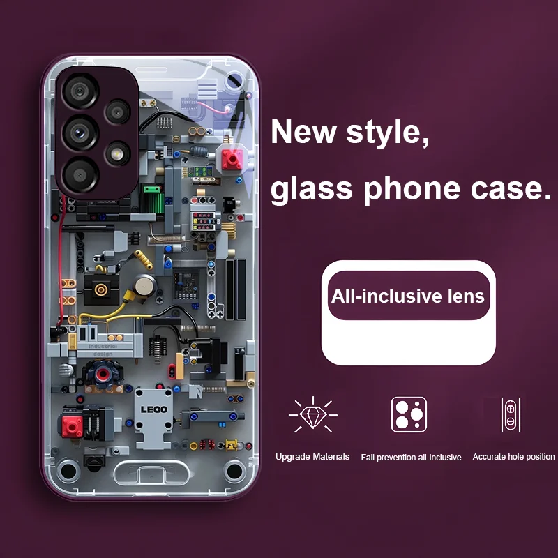 Sleek Grey Mechanical Interior Tempered Glass Phone Case
