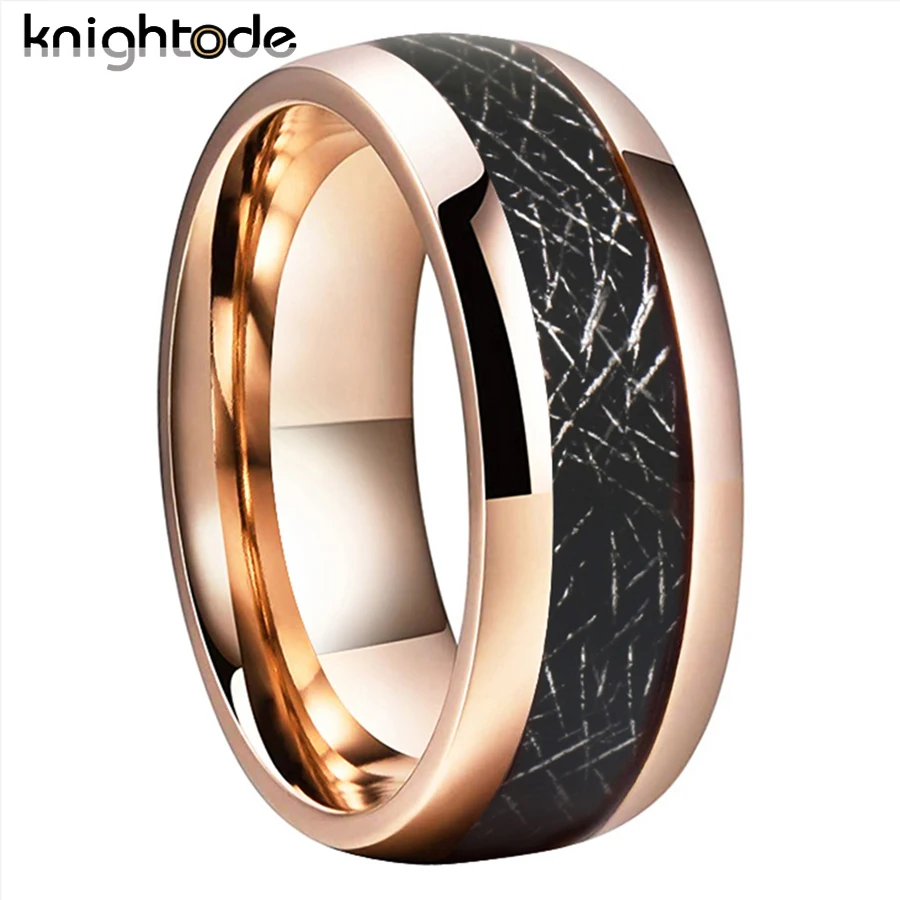 6mm 8mm Tungsten Carbide Annivery Ring For Men Women Wedding Band Black Meteorite Dome High Polished Comfort Fit menband fashion 8mm men women black tungsten carbide wedding ring deer antler and cherry wood inlay dome polishing comfort fit
