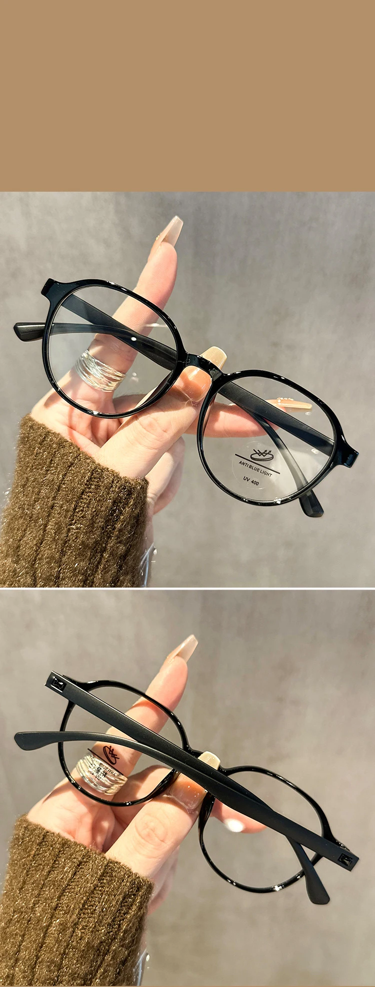 Retro quadratisches und rundes Gesicht ohne Make-up, runde Anti-Blaulicht-Brille, superleichtes Tr90-Brillengestell für Damen 9037 – Detail 8