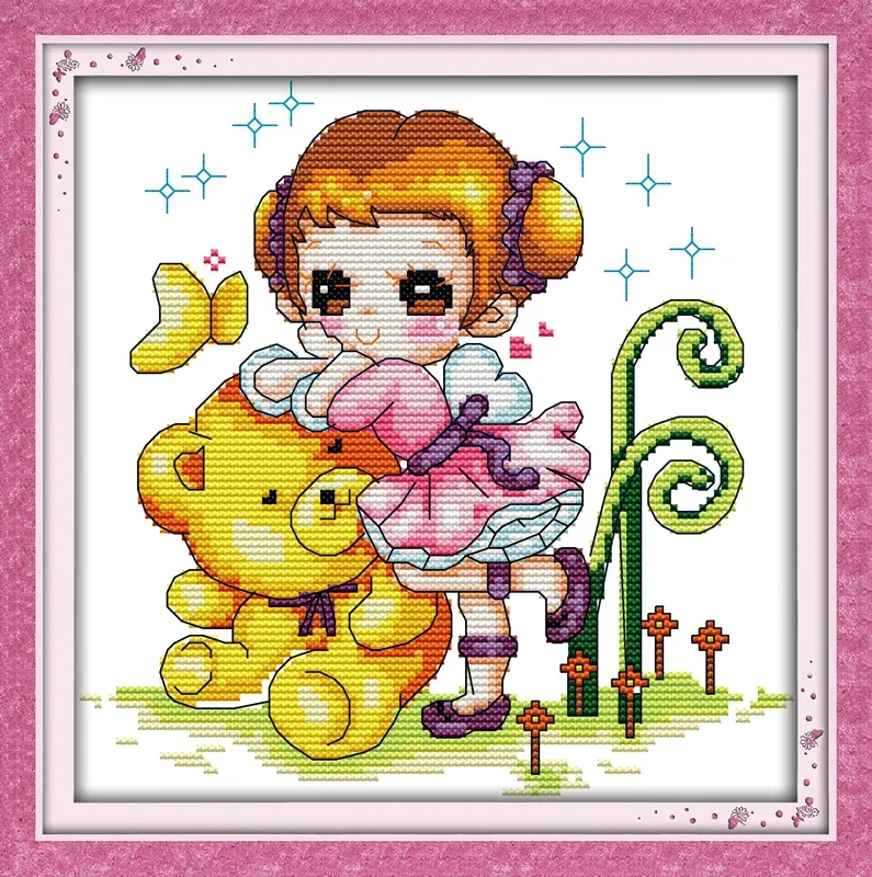 

Набор для вышивки крестом Bear and girl 14ct 11ct, с рисунком, для рукоделия «сделай сам»