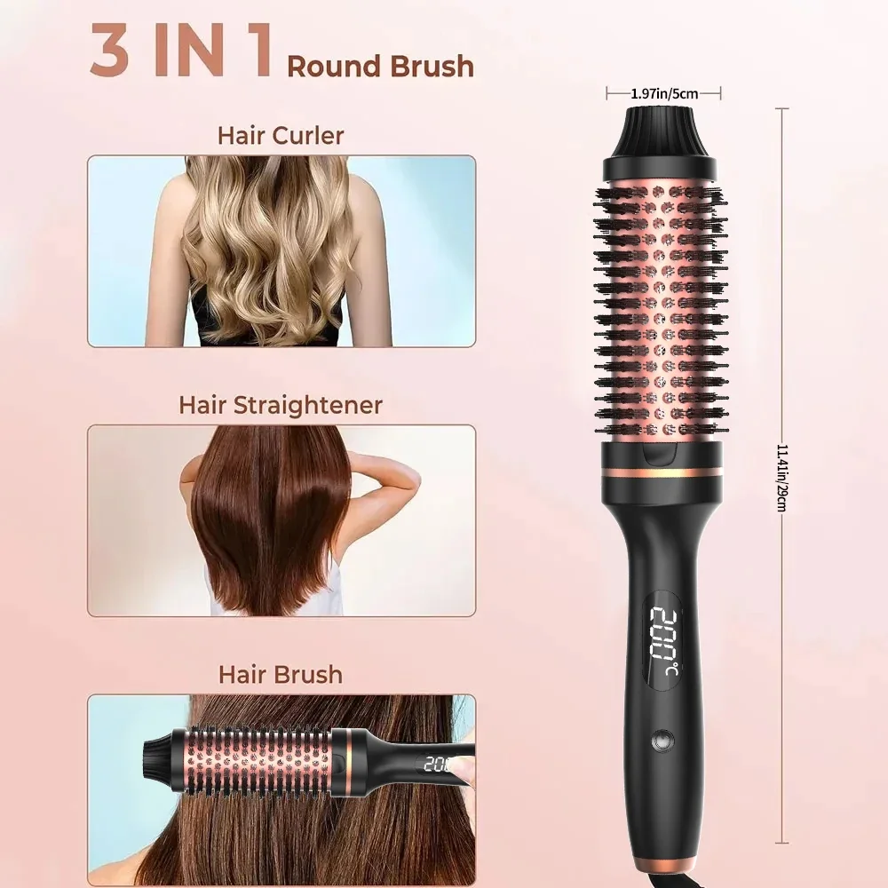 3 in 1 Curling Iron Thermal Brush Set Heated Round Curling Brush Hair Style Ceramic Double PTC Heater Fast Heating hair curler hair iron hair tools