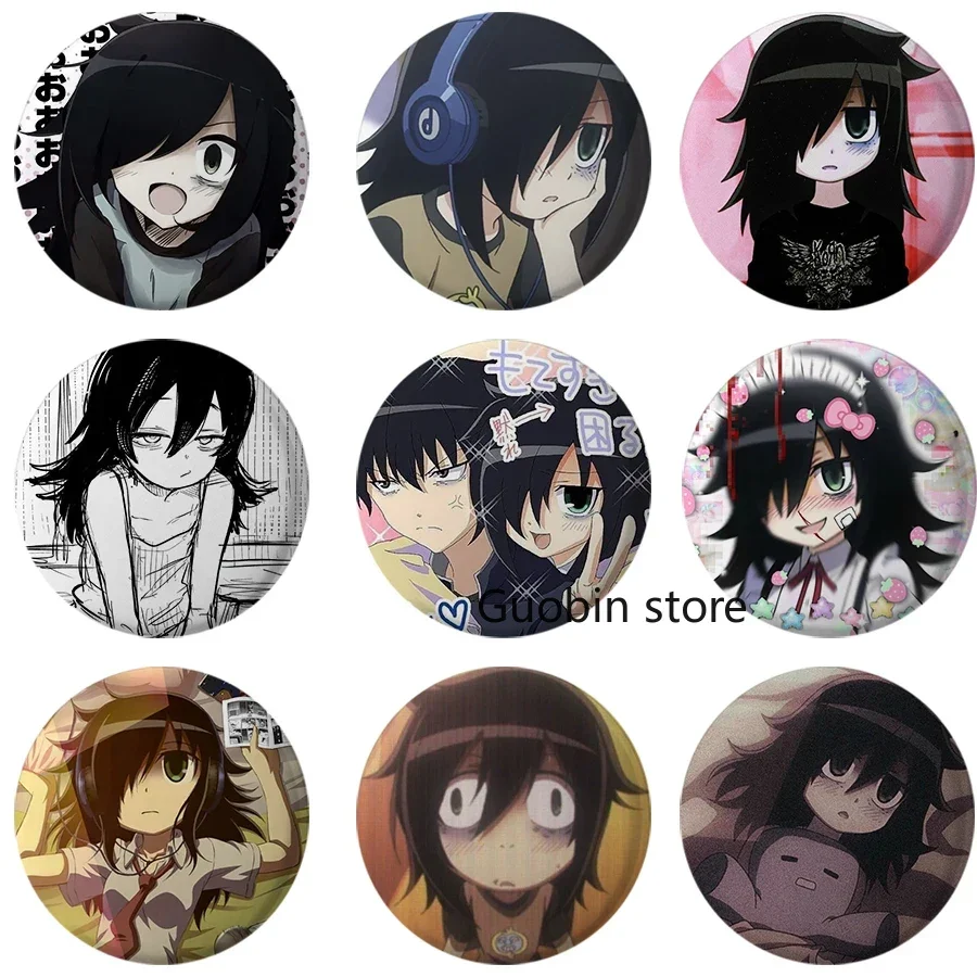 Enamel Pins Metal Pins Lapel Pins Cartoon Pins 58mm Cute Anime Watamote Tomoko Kuroki Backrooms Button Pin Badge Anime Dakimakura Brooch Bag Accessories Decor Friends Gifts