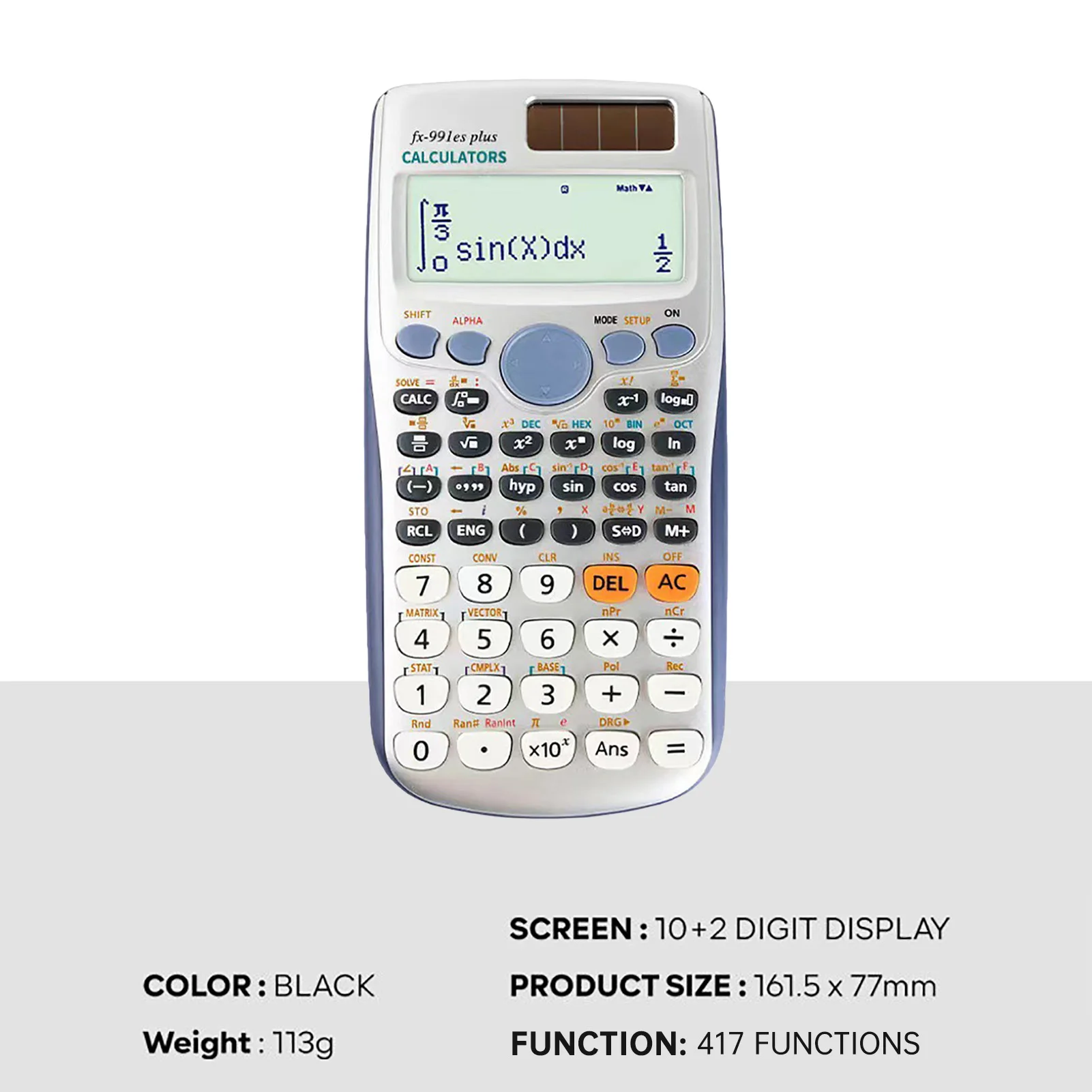 Scientific Calculators Math Calculator with 417 Function 10+2 Digits Display Dual Power Supply Ideal for Teachers Students - 5