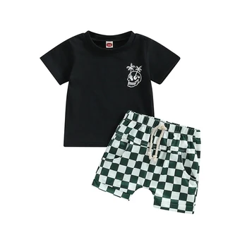 Baby Boy Skull T-Shirt & Plaid Shorts Set 1