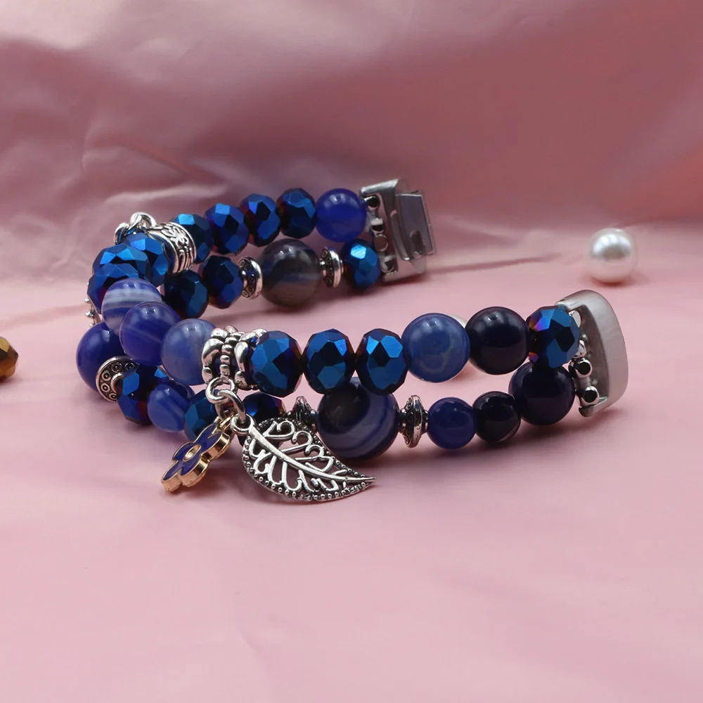 Purple Beaded Agate Crystal Elastic Bracelet