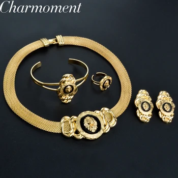 Luxury Dubai Jewelry Set for Women 18k Gold Plated Lion Necklace Bracelet Ring Earrings Bridal Wedding Jewellery Accessories