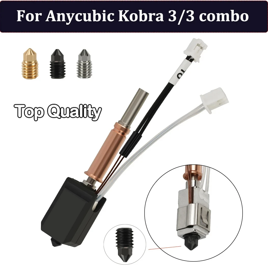 Upgraded 3d printer hotend kit For Anycubic Kobra 3 Bi metal Heatbreak Hot End 24V 60W Thermistor Heating Tube For Anycubic Kobra 3 Combo 3d printer hotend