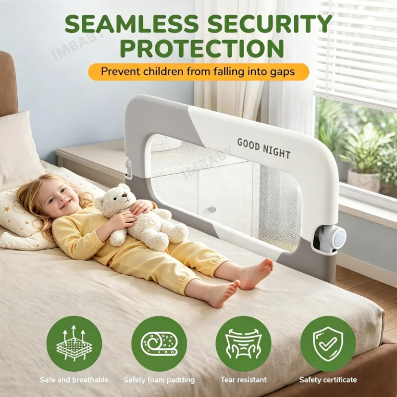 Barandilla de seguridad para cama de bebé IMBABY, totalmente plegable, barrera anticaídas, valla de seguridad para dormitorio, protección para el sueño de bebés