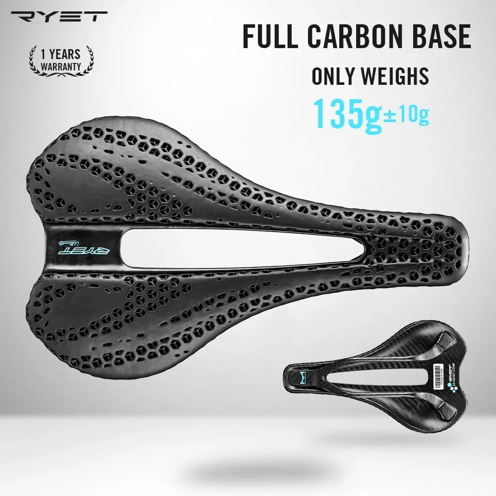 

For Men Women Triathlon Road MTB Mountain Gravel Cycling Saddle RYET Carbon Base Ultralight 135g 7x7 Rail 3D-printed Bike Saddle