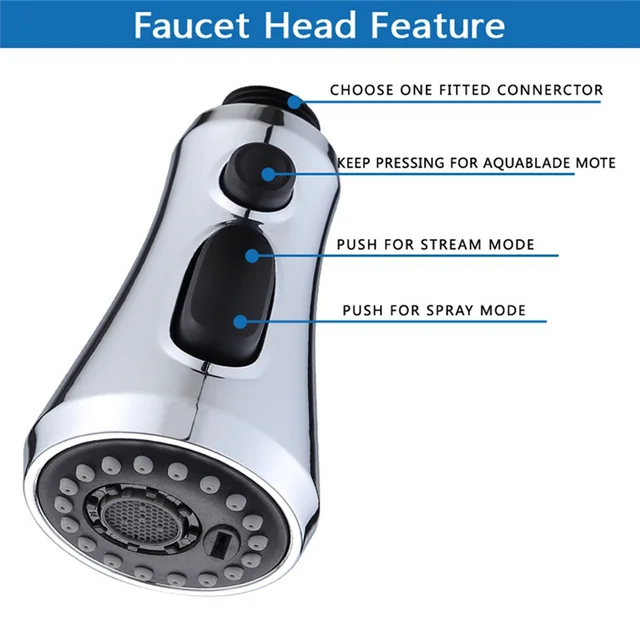 การเปลี่ยนหัวก๊อกน้ําห้องครัว, 3 โหมด (สเปรย์ใบมีด) ดึงลงหัวเครื่องพ่นก๊อกน้ําอ่างล้างจานพร้อมอะแดปเตอร์ 9 อัน 5