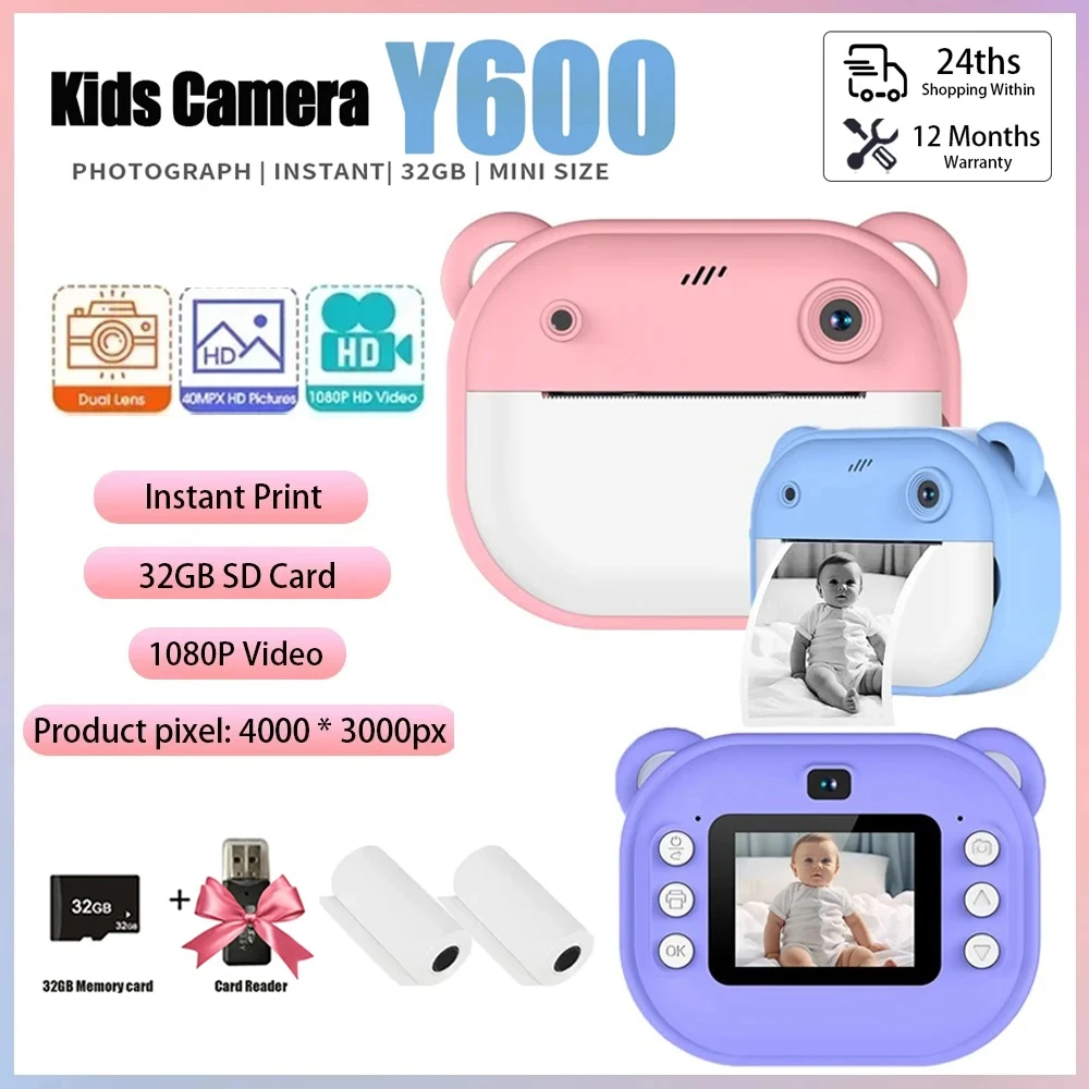 Children Digital Camera Instant Print Kids Thermal Print Camera Instant Photo Printing Video Toys 32G Memory Card