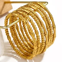 Wholesale Simple Oval Bamboo Cuff Bangle for Women Waterproof Gold Plated Stainless Steel Bracelet Non Tarnish Jewelry Gift 1