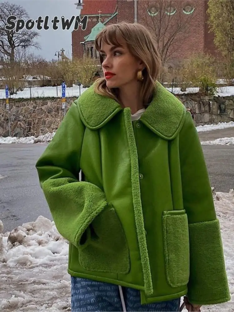 women-pu-leather-lapel-single-breasted-coat-winter-long-sleeve-pocket