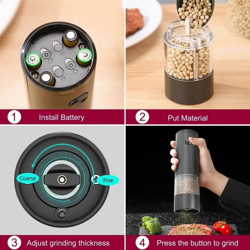 Electric Salt and Pepper Grinder Set Automatic Gravity Spice Mill Adjustable Spices Grinder Kitchen Tools