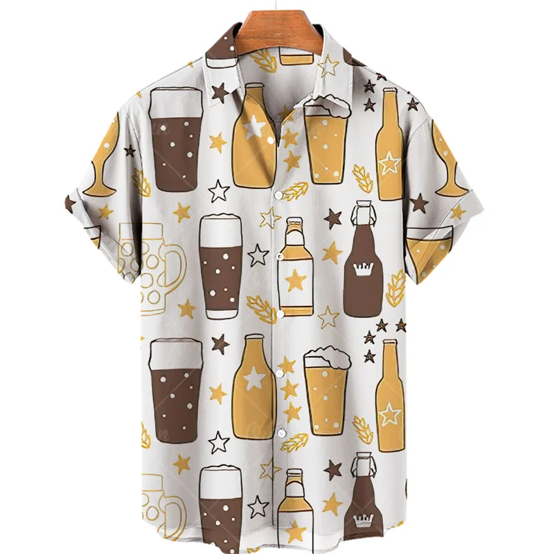 

Men's Summer Beer Pattern Beach Luxury Social Oversized Hawaiian Shirts And Blouses Fashion Cheers Medieval Harajuku Clothes