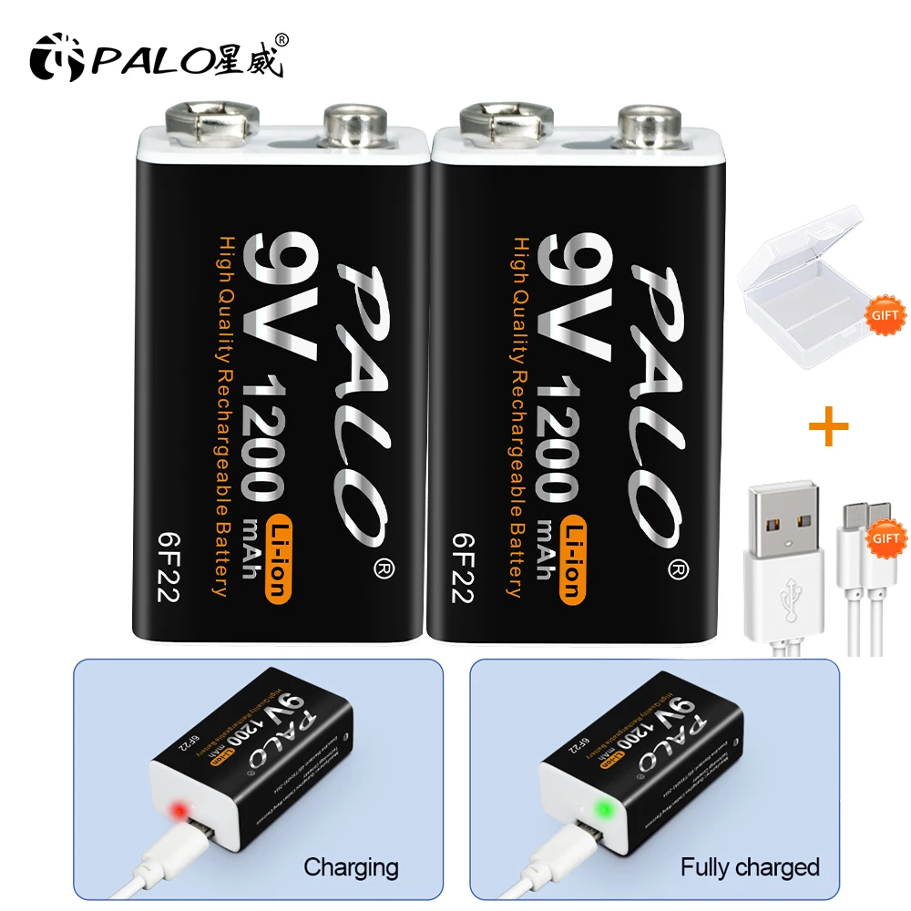 Palo 100% Batteria Ricaricabile Originale 9V 1200Mah 6 F22 Micro Usb 9V Batterie Agli Ioni Di Litio Per Multimetro Microfono Giocattolo