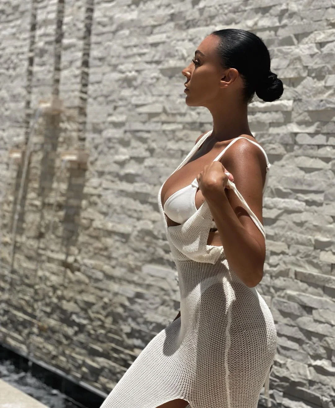 SRUBY White Sexy Beach Dress Women Hollow Out Backless Cover Up Knitted Maxi Dresses Summer See Through Side Split Sexy Dress black dress