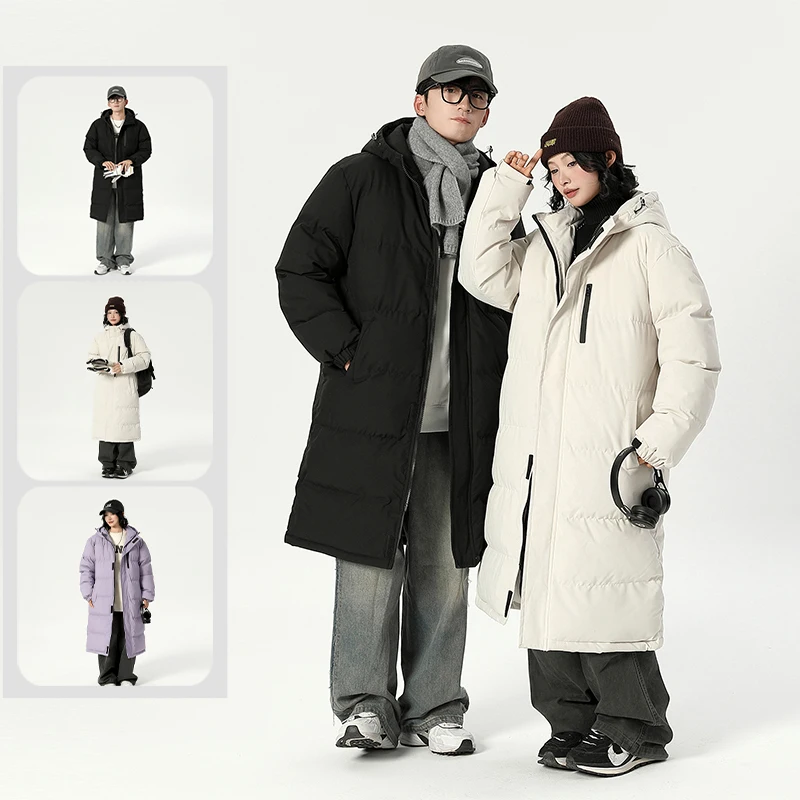 Winter Jacket Couple's Trendy Simple Thickened Cold-proof Long Down Cotton Padded Coat Men's Brand Ski Warm Hooded Parka