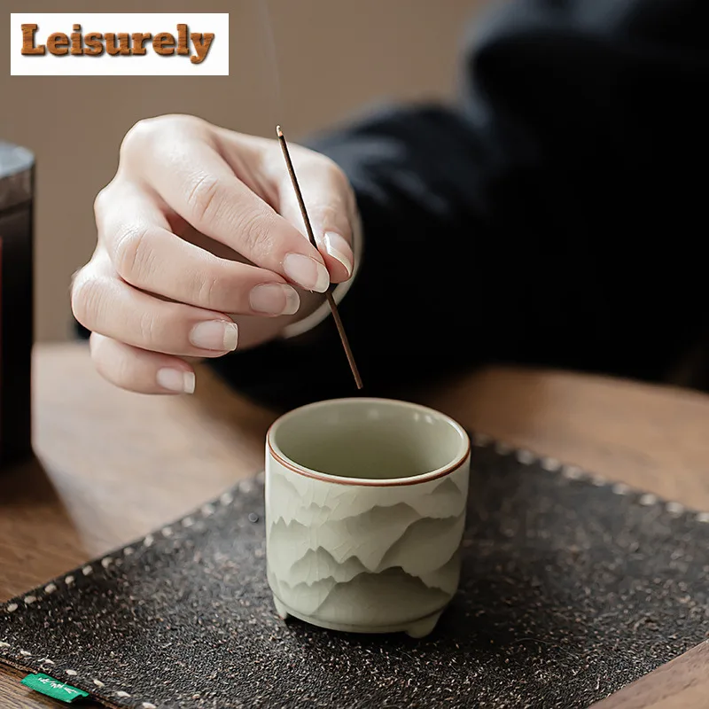 Mountain Flower Ru Kiln Porcelain Fragrance Insertion Holder Chinese Incense Tray Seat Line Burner Stand Tea Set Accessories