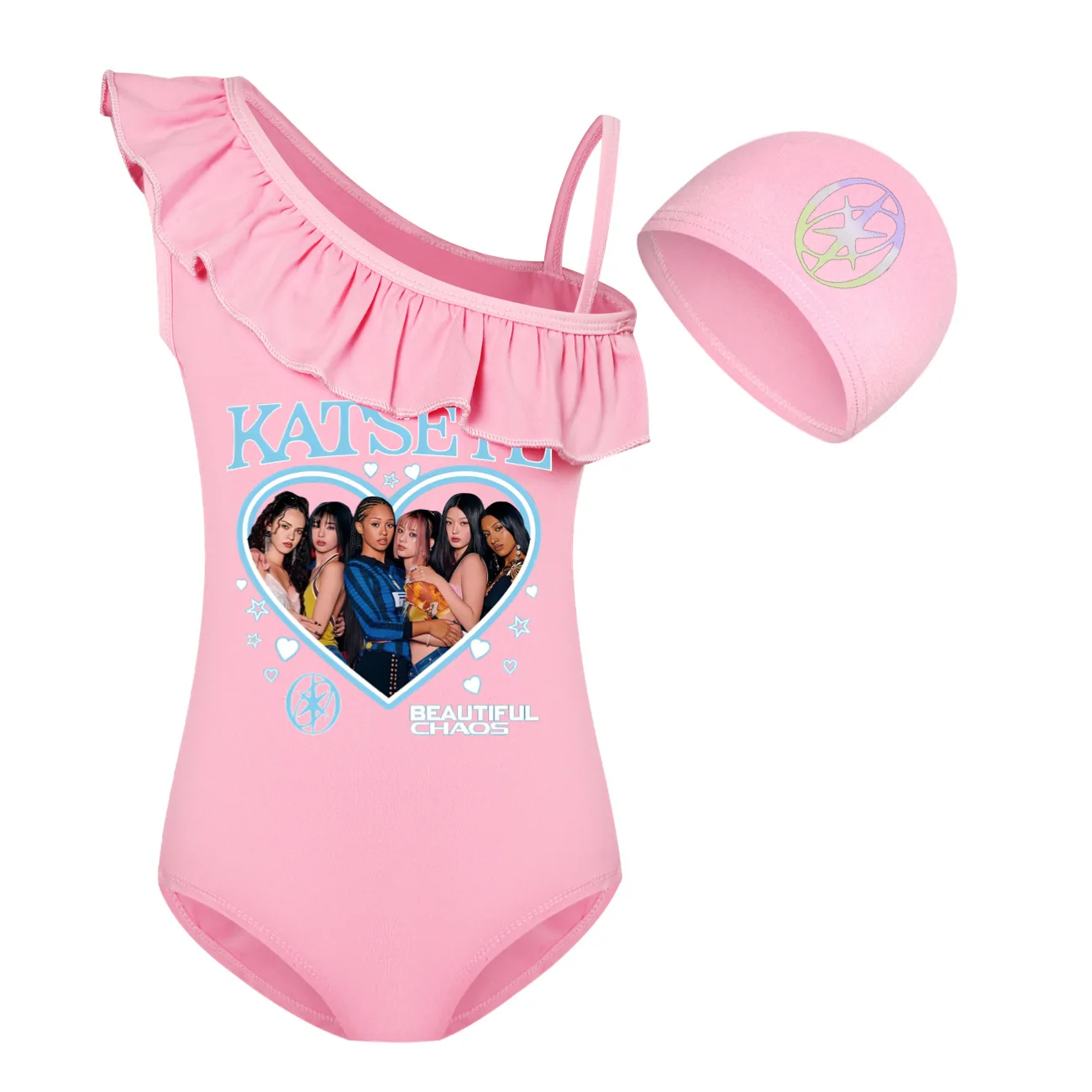 Heißer koreanischer Stil Katseye Graphic Clothes Kinder-Bademode für Mädchen, Sommer-Einteiler-Badeanzug, ärmellose Bade-Bikini-Sets für Kinder – Detail 11