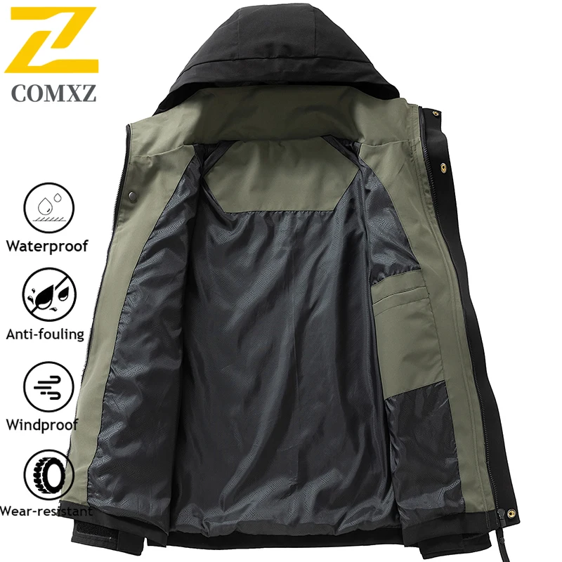COMXZ Rain Jacket Autumn Big Size Windproof Camping Hunting Running Cycling Windbreaker Coat Gorpcore Hooded Jackets for Man