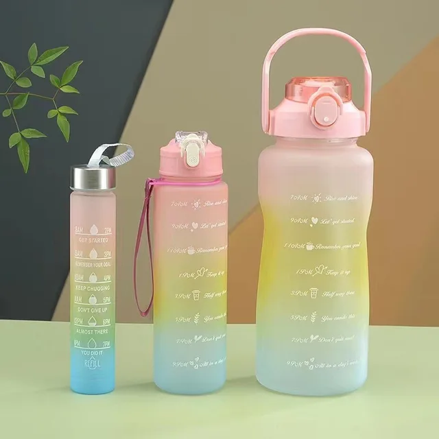 3PCS Sports Water Bottle Gradient Color Plastic Water Cup Large Capacity Portable Gym Fitness Jugs Outdoor Drinking Kettle 3