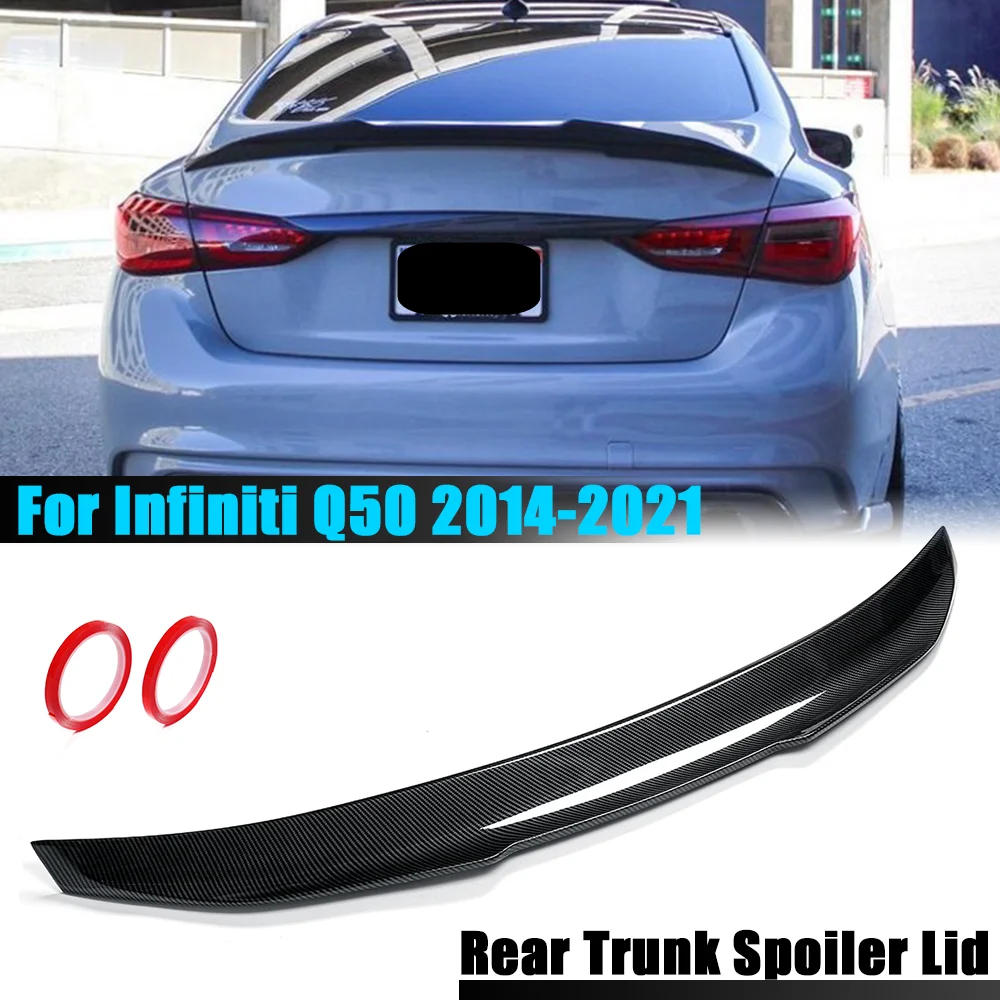 

Автомобильный задний спойлер, губа-удлинитель для Infiniti Q50 2014-2021, черный/карбоновый вид, задний спойлер для багажника, губа для багажника