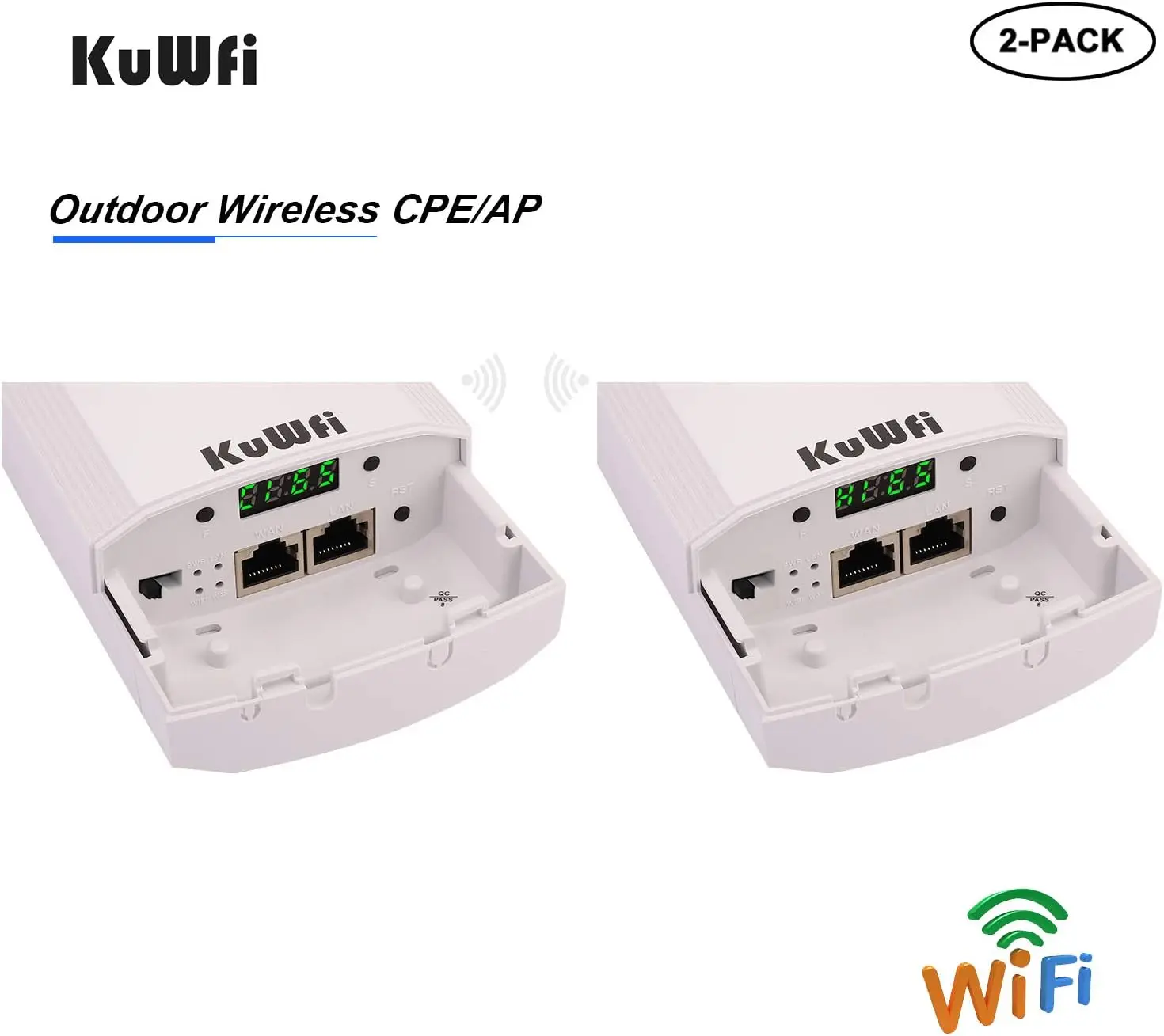 KuWFi 5.8G 야외 와이파이 브리지 900Mbps 네트워크 무선 이더넷 IP65 방수 CPE 키트 2KM/1.24마일 P2P 무선 확장