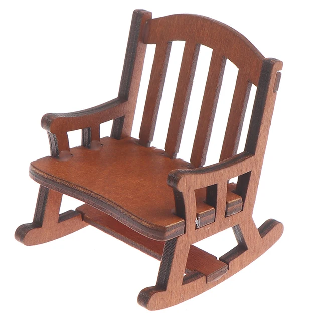 1/12 Wooden Mini Dollhouse Rocking Chair Model Toy DIY Miniature Scenery Accessory For Dolls House Accessories Decor Toys 2