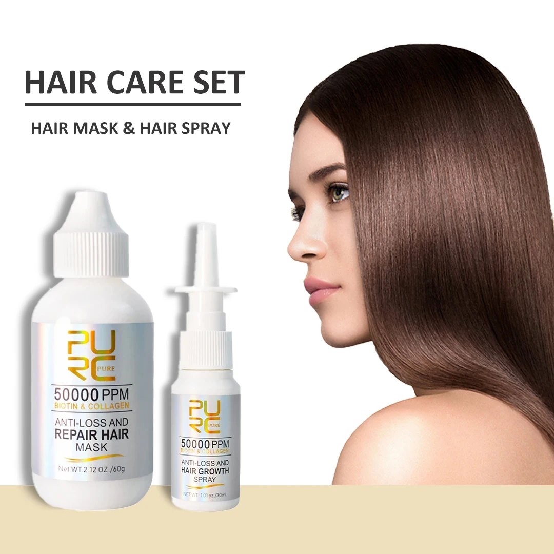 PURC Biotin Collagen Hair Growht Spray & Repair Hair Mask Set Anti Loss Nourishing Scalp Repair Dry Damaged Smoothing Care