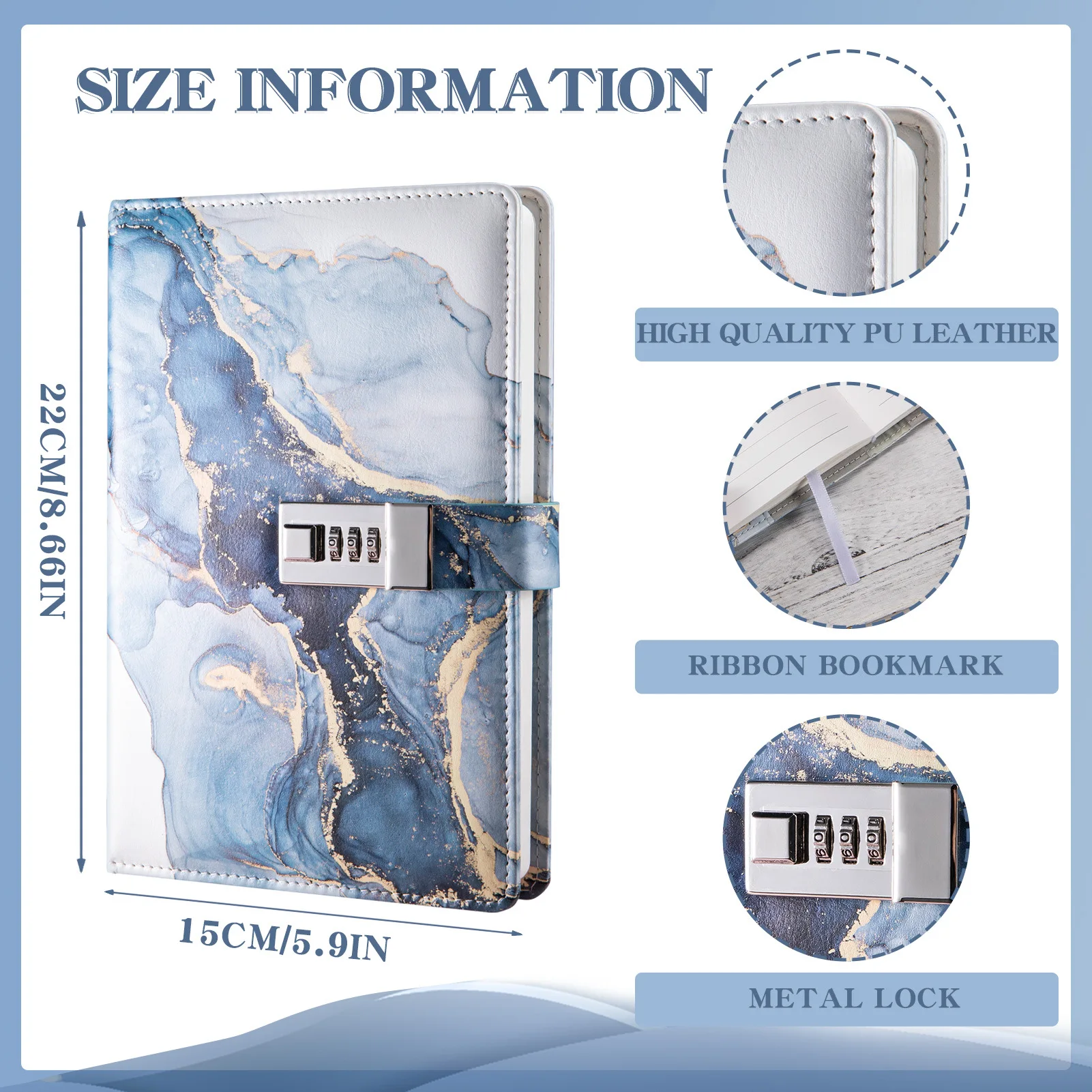 

Password Notebook A5 Inner Page Combination with Lock Journal Simple Student Handbook Travelers Stationery Office School Supplie