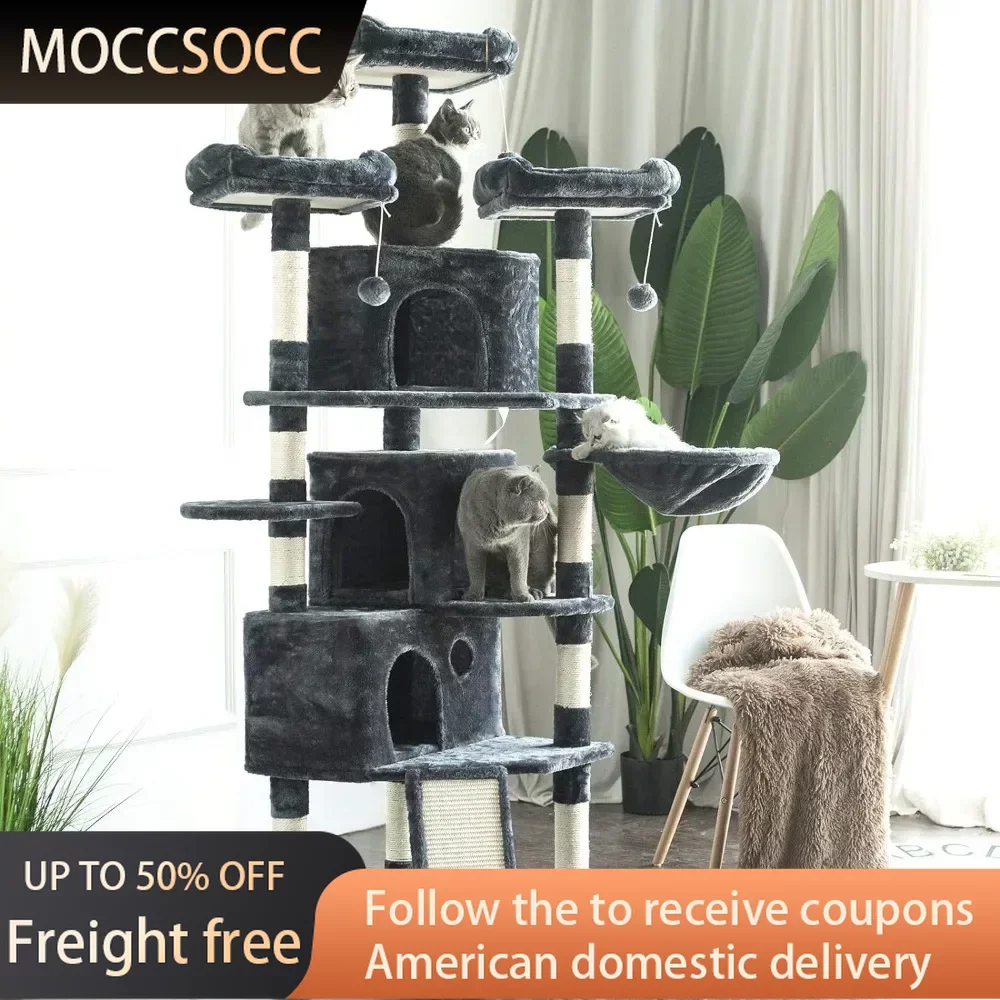 

Board Houses and Habitats 73.4 Inch Cat Tower With 3 Caves Beds Cats XL Size Cat Tree Scratching Posts Cats Pet Products Bed For