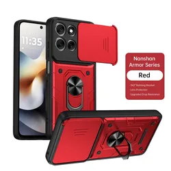 Slide Camera Protection 360° Ring Holder Phone Case - Motorola Moto G57 Power (Red)