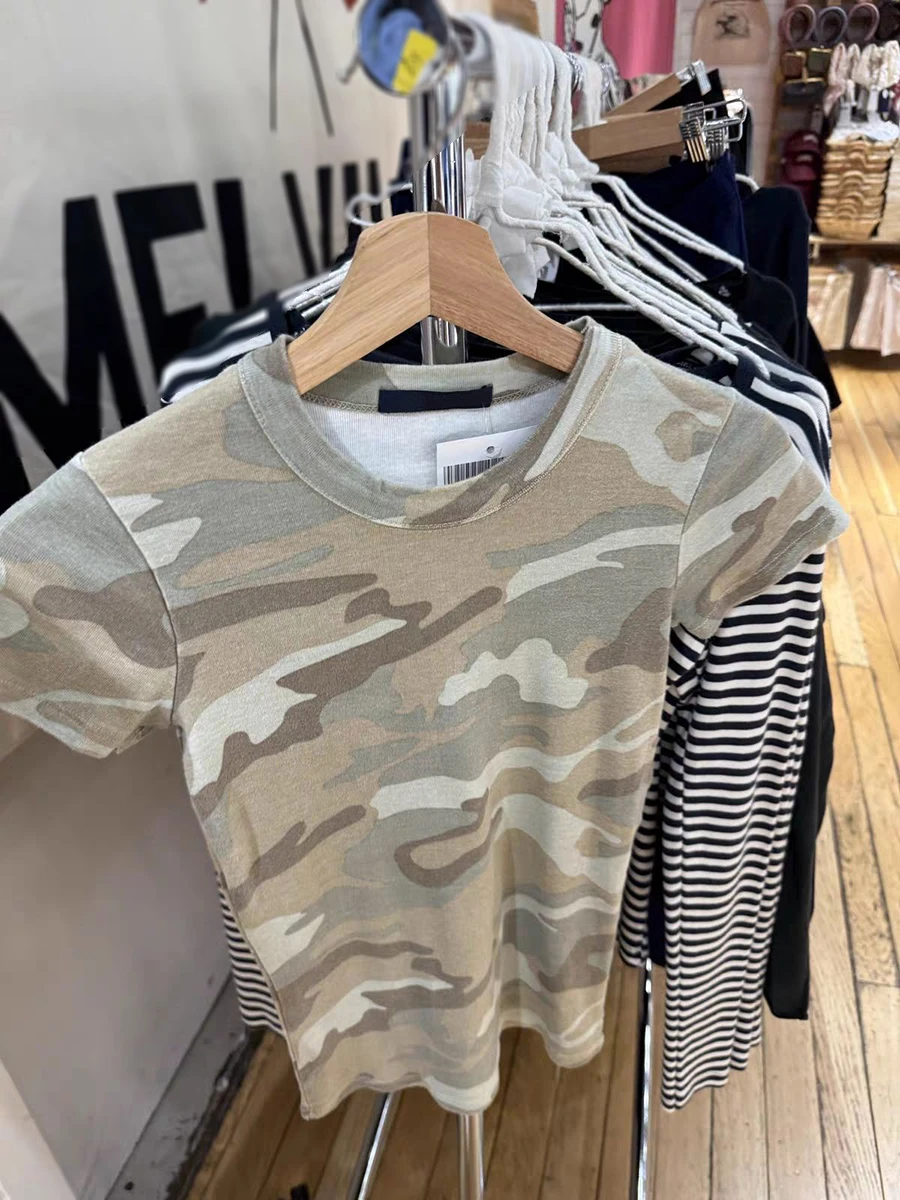 รูปสินค้า เสื้อผ้าฝ้ายลายพราง วินเทจ Y2K เข้ารูป