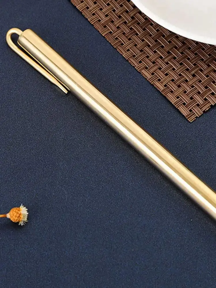 Schwerer Messing-Kugelschreiber, originelles Design, zum Basteln, Klicken, Kugelschreiber für Werbegeschenke, Naturmessing, schwarze Nachfüllung, einziehbarer Stift – Detail 1